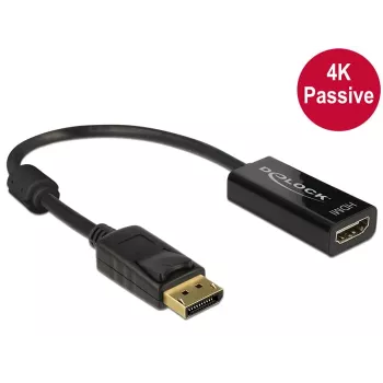 DeLOCK - Adapter wideo/audio - DisplayPort / HDMI - DisplayPort (M) - HDMI, 19-pin (W) - 20cm - (DisplayPort 1.2) - Czarny (62609)