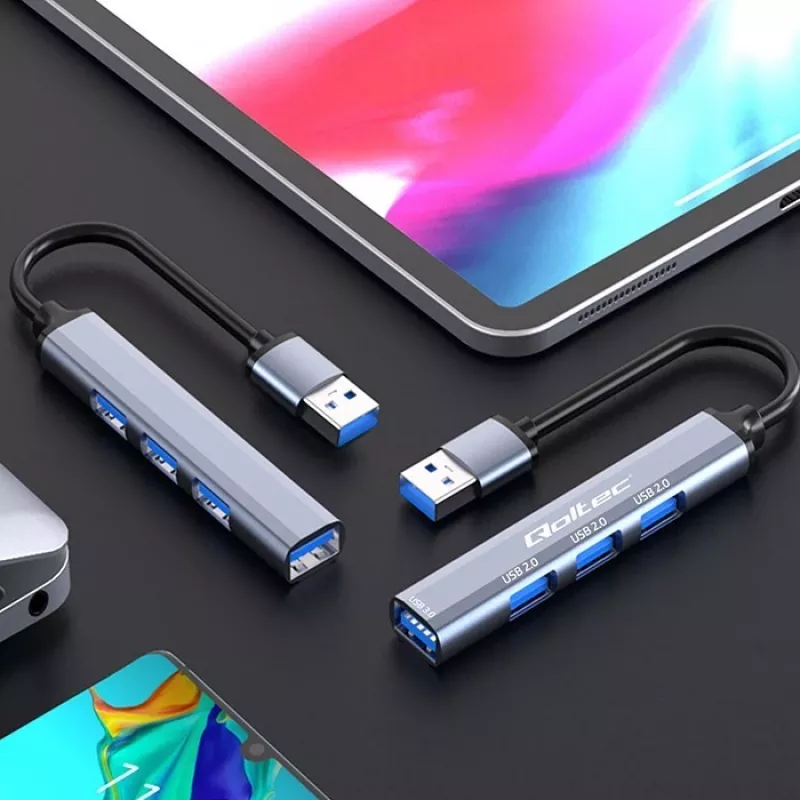 Hub USB QOLTEC 53793 — wejście USB 3.0, 3× porty USB 2.0