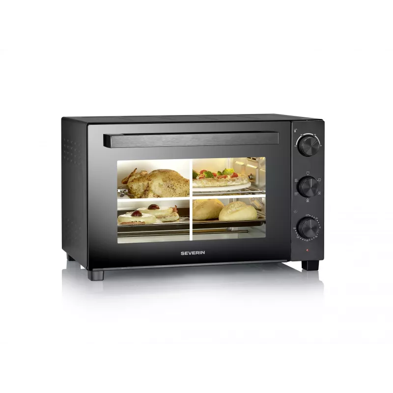 Wolnostojący piekarnik nablatowy SEVERIN TO 2076 — 46 l, 1800 W, czarny, 515×420×365 mm