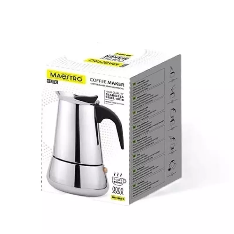 Moka pot Maestro MR-1660-9, stovetop coffee maker for 6 cups, Czarny