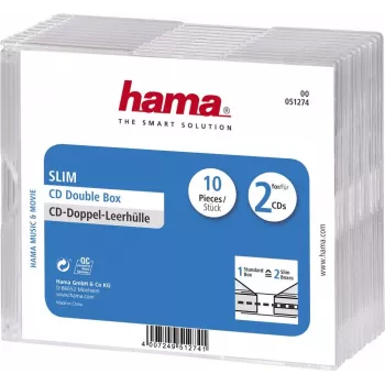 Hama CD cienki Double Jewel Case, opakowanie 10, 2 płyty, przezroczysty