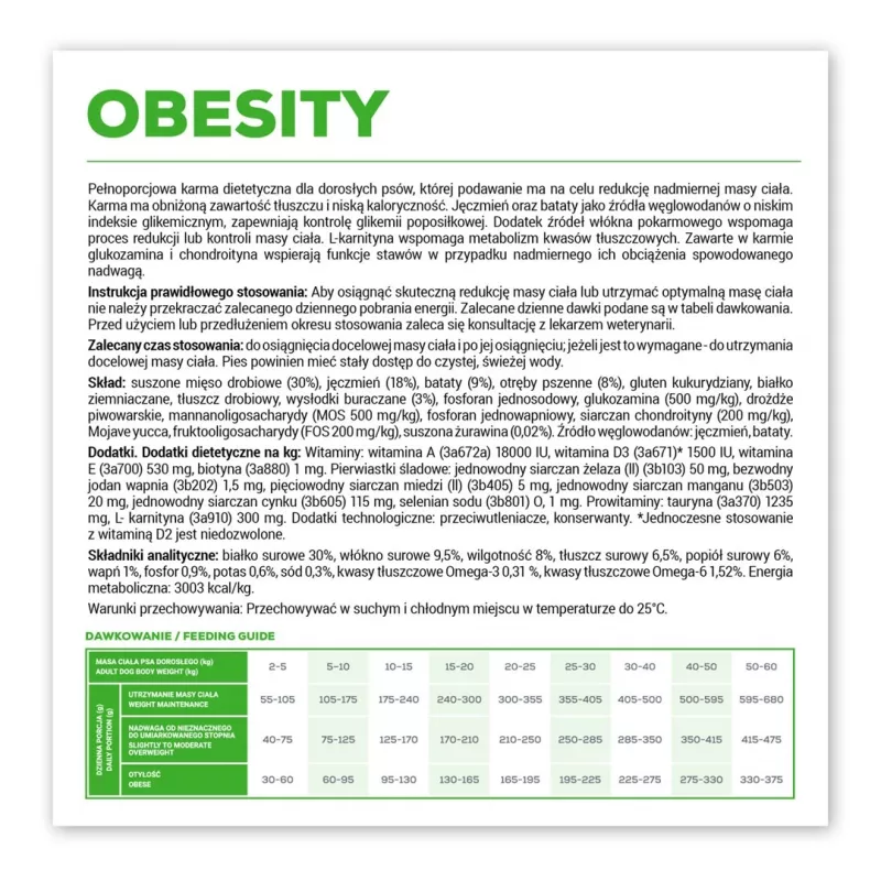 Sucha karma dla psów VETEXPERT Veterinary Diet Obesity 2 kg — kontrola masy ciała dla dorosłych, drób, białko 30%, tłuszcz 6,5%