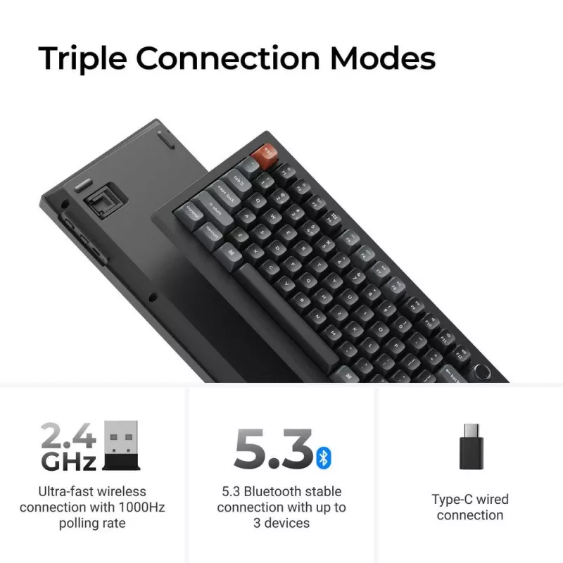 Klawiatura mechaniczna Keychron V3 Ultra 8K — przewodowa i Bluetooth, QWERTY, RGB, czarna