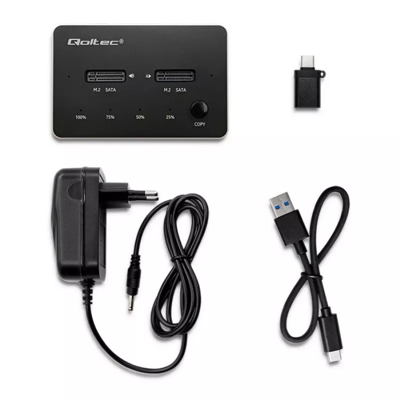 Qoltec 50310 Stacja dokująca do dysków 2x SSD M.2 SATA NGFF USB Type C