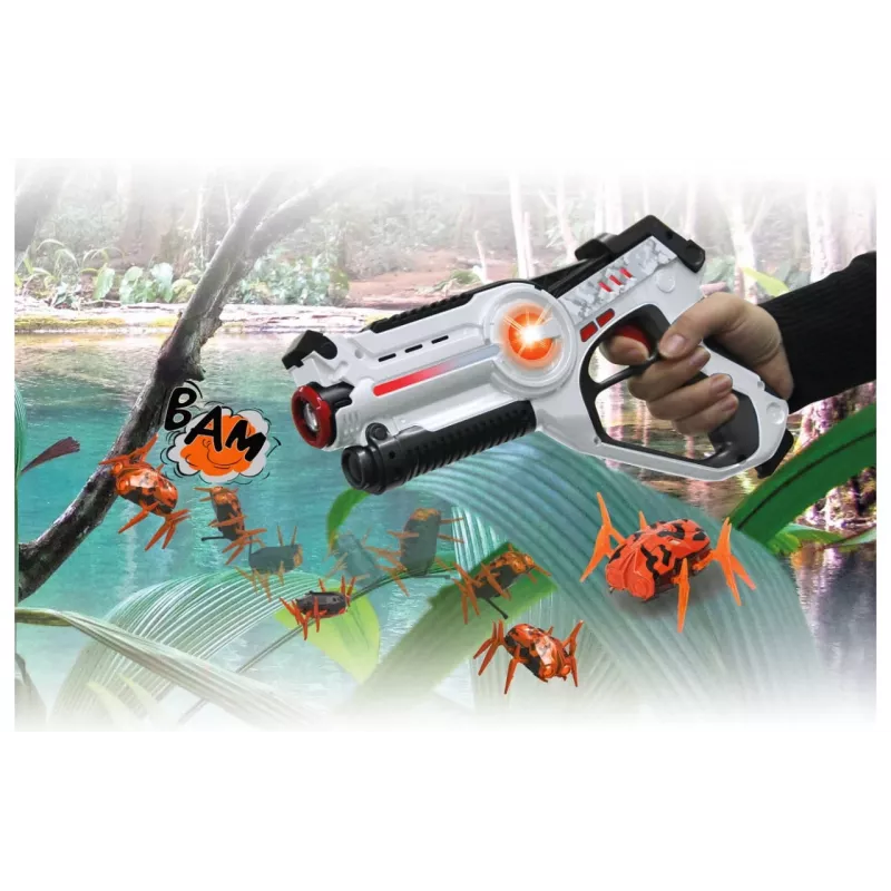 Jamara 410065 Impulse Laser Bug Hunt Set, zabawkowy pistolet laserowy z celem, biały/pomarańczowy