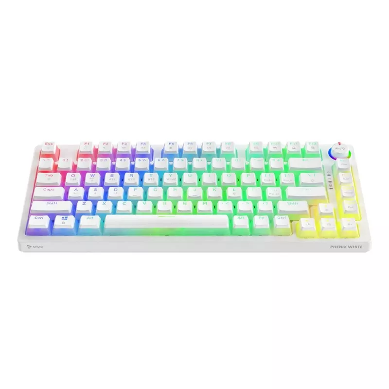 Klawiatura gamingowa Savio Phenix biały GAT czerwony PUD przewodowa bezprzewodowa USB Bluetooth RGB LED