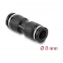 Prosty łącznik pneumatyczny DELOCK 8 mm z gwintem wewnętrznym, metal/tworzywo, długość 39 mm, czarny