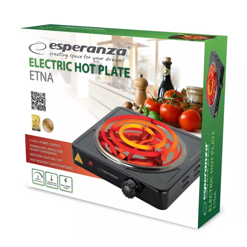 Płyta grzewcza Esperanza EKH012K, czarna, blat, 21 cm, 1 strefa(y)