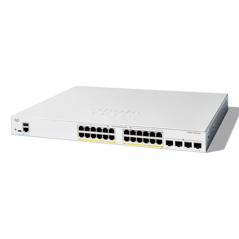 Cisco Catalyst 1200-24FP-4G Smart Switch, 24 porty GE, Full PoE, 4x1GE SFP, Ograniczona ochrona na całe życie (C1200-24FP-4G)