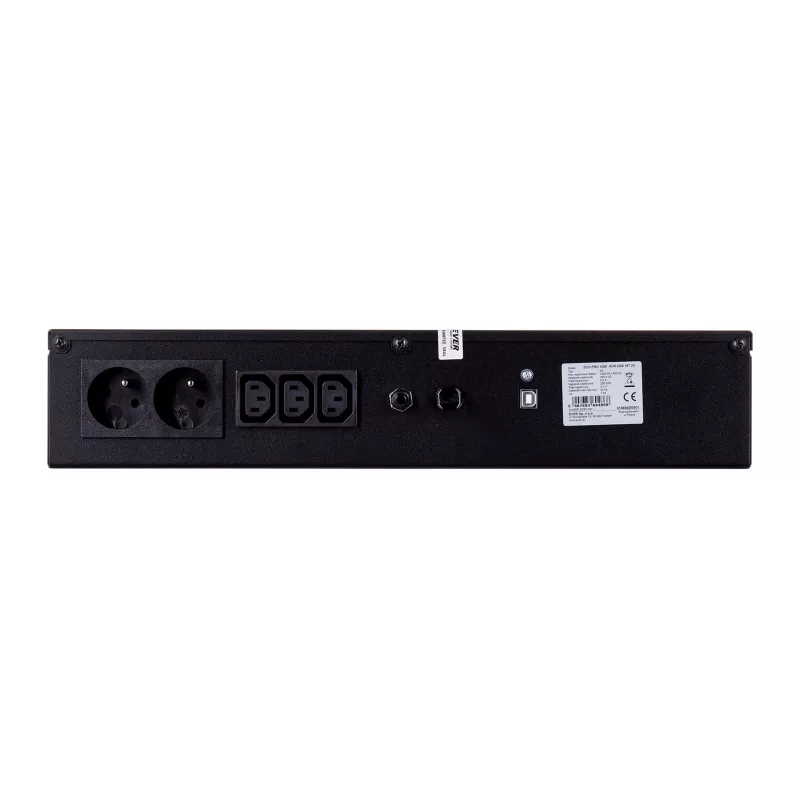 UPS EVER ECO Pro 1200 AVR CDS, line-interactive, montowany w szafie rack, 1,2 kVA (moc wyjściowa 780 W), 2U, 3× C13, USB-B, AVR, VRLA 12 V 5 Ah ×2
