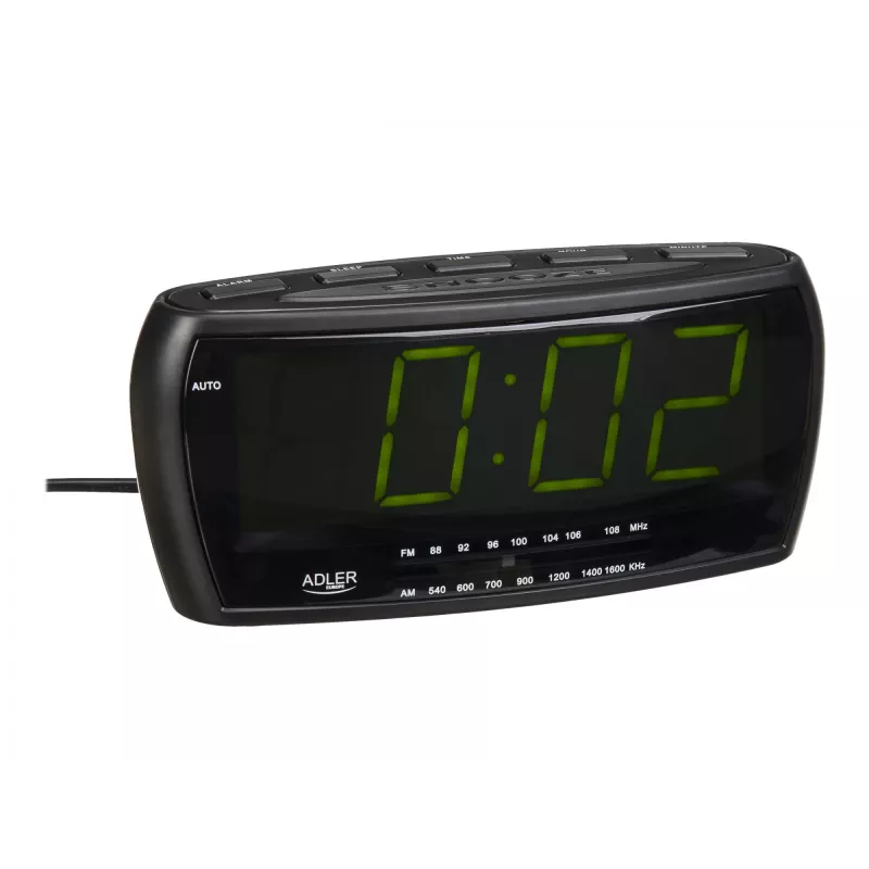 Radio budzik Adler AD 1121 — radio budzik, tuner FM/AM, wyświetlacz LED, podtrzymanie bateryjne, czarny