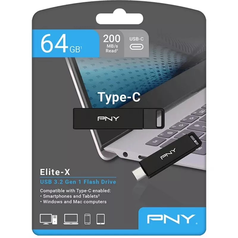 Pendrive PNY Elite-X 64 GB USB Type-C 3.2 Gen 1 (3.1 Gen 1) Czarny (P-FDI64GELTXC-GE)