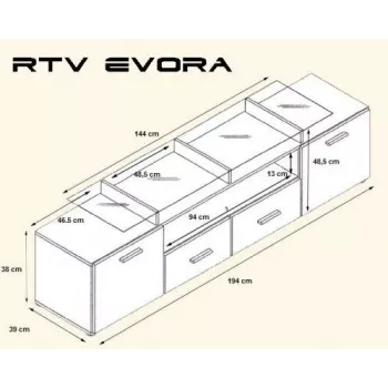 Cama stojak TV EVORA 200 biały/czarny połysk
