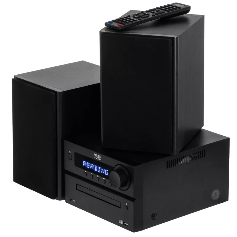 Mini zestaw stereo Hi‑Fi Adler AD 1917 — Bluetooth V5.3, CD/USB/MP3, 2×25W RMS, tuner FM, 4‑pasmowy korektor, AUX, czarny