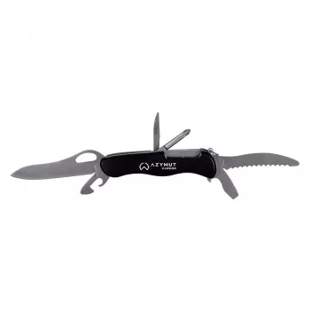 Scyzoryk AZYMUT HK20018 — pełnowymiarowy multitool, 9 narzędzi, stal nierdzewna 420J2/3CR13, złożony 11 cm, 146 g, skórzany futerał, brelok