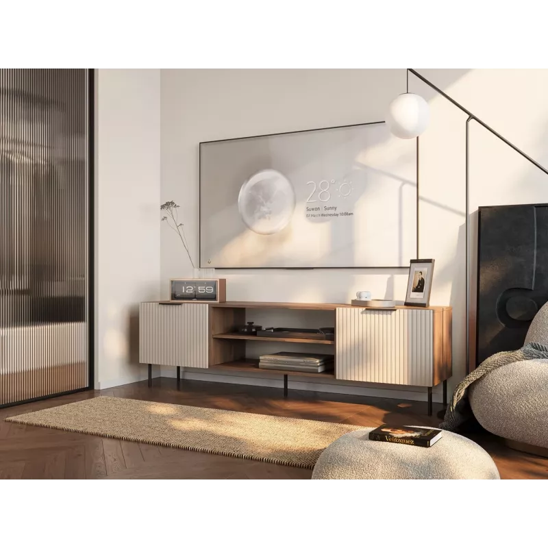 Szafka RTV Cama ALMERA 180,5×42×52,5 cm orzech/kaszmir – blat z płyty wiórowej, rama orzech