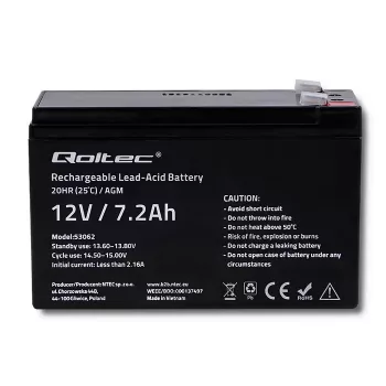 Qoltec 53062 Bateria AGM | 12V | 7,2 Ah | max 108A