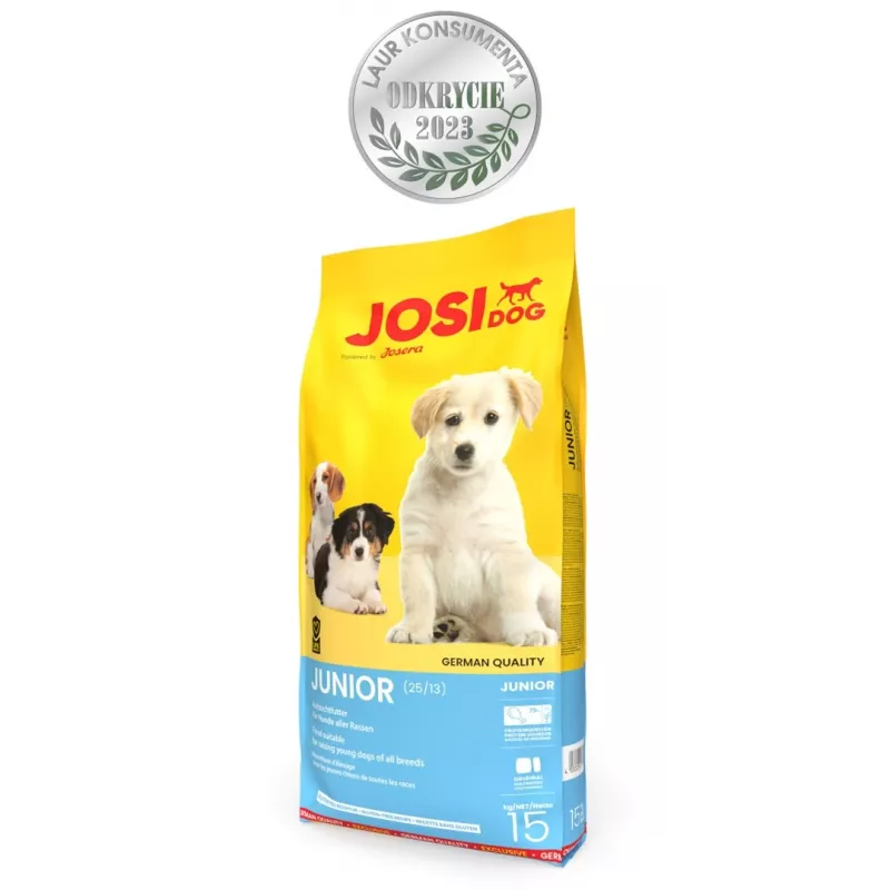 Sucha karma dla psów JOSERA JosiDog Junior — 15 kg, kurczak, 25% białka, 13% tłuszczu, dla psów juniorów, wsparcie stawów i układu trawiennego