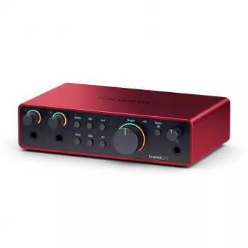 Interfejs audio Focusrite Scarlett 2i2 4. generacji — 2-we/2-wy USB-C, 24-bit/192 kHz, przedwzmacniacze 69 dB, desktop, czarny/czerwony