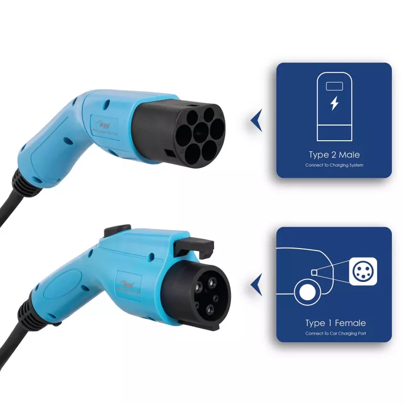 Akyga AK-EC-08 kabel do ładowania EV Typ 2 – Typ 1, 1-fazowy, 32 A, 7,2 kW, 6 m