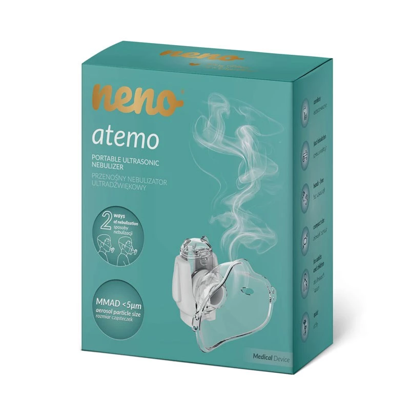 Przenośny nebulizator ultradźwiękowy neno Atemo 36 / 5 000 — bateria/USB, dla dzieci, zawiera ustnik i maskę dziecięcą