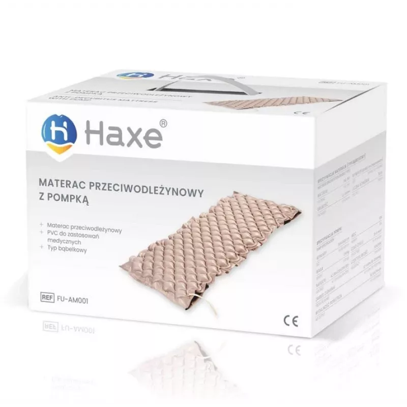 Materac przeciwodleżynowy Haxe FU-AM0001 pojedynczy PVC, standardowy 2000×900×70 mm, 130 komór, pompka elektryczna