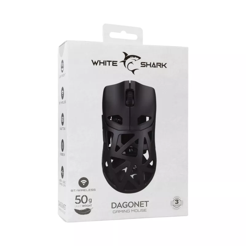 biały Shark WGM-5019 Dagonet Bezprzewodowa 24000 dpi Czarna
