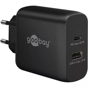 Goobay 65411 Ładowarka do urządzeń mobilnych, słuchawek, smartfonów, tabletów – czarna, szybkie ładowanie AC, do użytku wewnętrznego (65411)