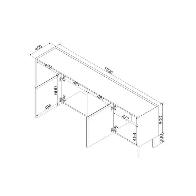 Komoda Cama Meble FELLINI 2000×400×700 mm, wykończenie kaszmir, blat z dębu olejowanego