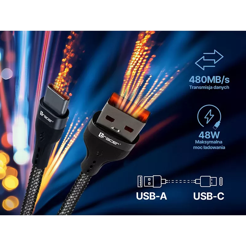 Kabel Tracer 47486 USB A - Lightning M/M 1m Czerwony