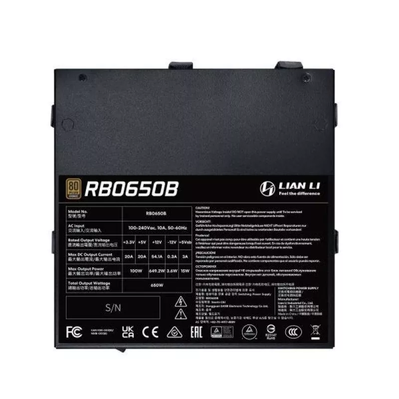 Zasilacz Lian Li RB0650B.B 650 W ATX 24-pin, 80 PLUS Bronze, wentylator 135 mm, czarny