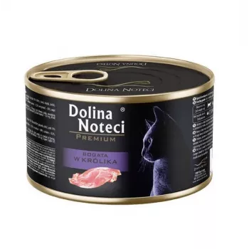 Mokra karma dla kota Dolina Noteci Premium Bogata w królika 185 g — pełnoporcjowa mokra karma dla dorosłych kotów, białko 10%, tłuszcz 6%, wilgotność 80%