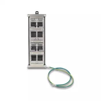 Uchwyt Keystone DELOCK 8-portowy uchylny moduł zatrzaskowy do montażu na szynie DIN lub ścianie, czarny, 78×154×55 mm
