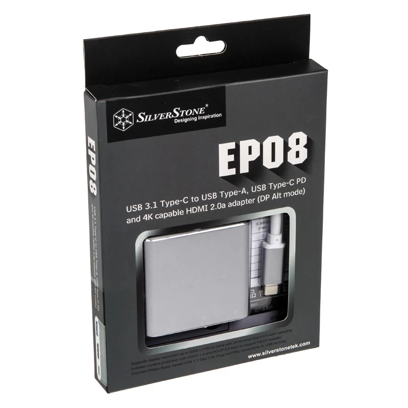 SilverStone SST-EP08C - Adapter USB 3.1 Type-C na HDMI/USB Type C/USB Type A - Srebrny