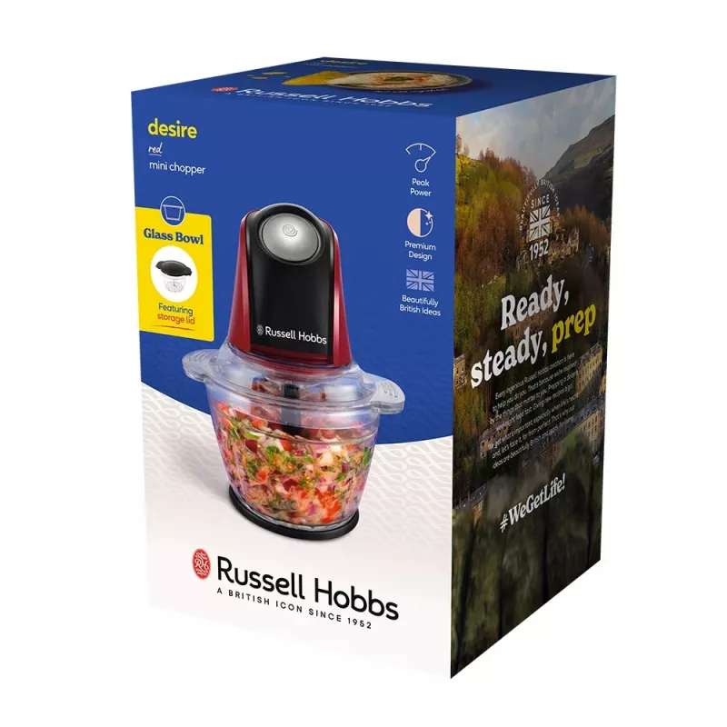Russell Hobbs 27130-56 elektryczny siekacz do żywności 0,5 l 200 W Czarny, Czerwony, Przezroczysty