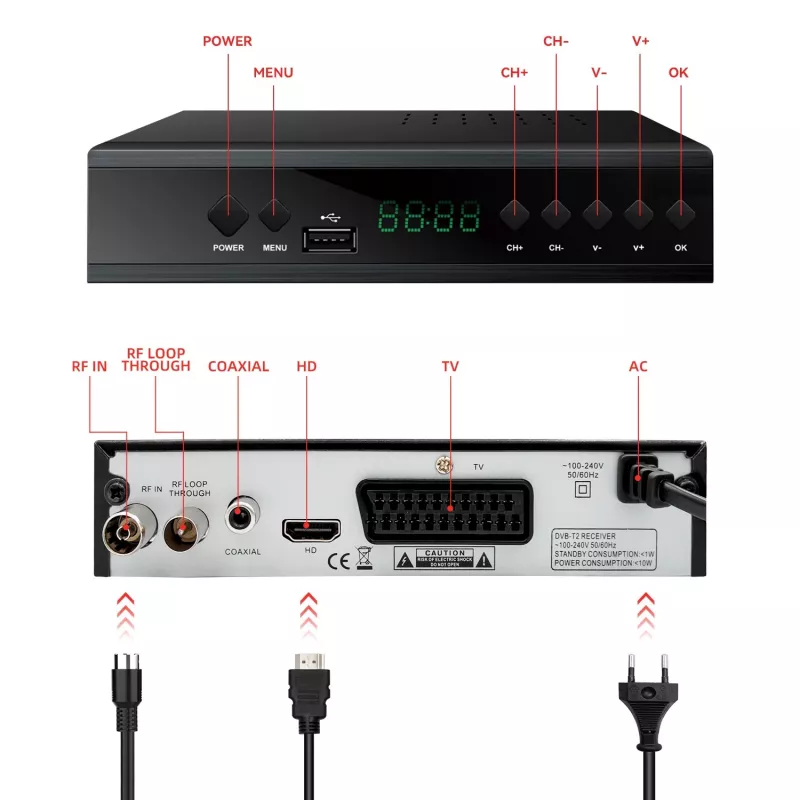 Extralink Home Tuner DVB-T2 dekoder telewizji cyfrowej H.265 HEVC FULL HD USB HDMI + pilot zdalnego sterowania