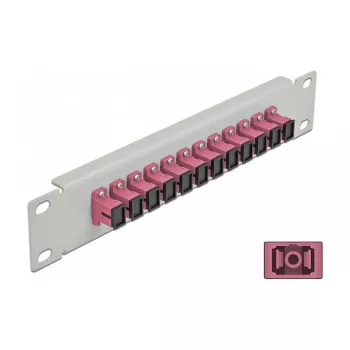 Patch panel światłowodowy DeLOCK 10 cali 12 portów SC Simplex fioletowy 1U szary