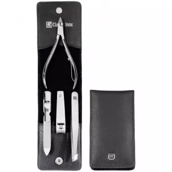 ZWILLING 97438-004-0 4-częściowy zestaw do manicure w czarnym skórzanym etui kieszonkowym