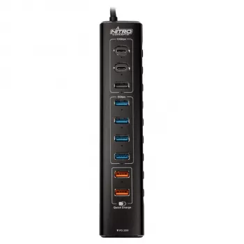 Nitro Concepts UH1, 10-portowy hybrydowy hub USB, USB 3.2
