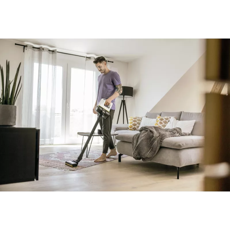 Odkurzacz pionowy Karcher 2-w-1 VC 4, bezworkowy, akumulatorowy 21,6 V Li-Ion, 30 min pracy, HEPA, 2 prędkości, żółty/czarny