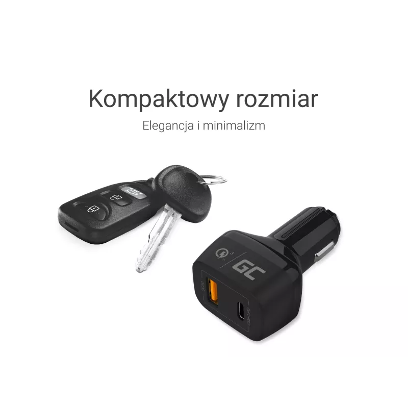 Ładowarka samochodowa do urządzeń mobilnych zielony Cell CAD33, 42W, USB-C PD + USB-A QC3.0, wejście 12/24V, wyjście 5–12V