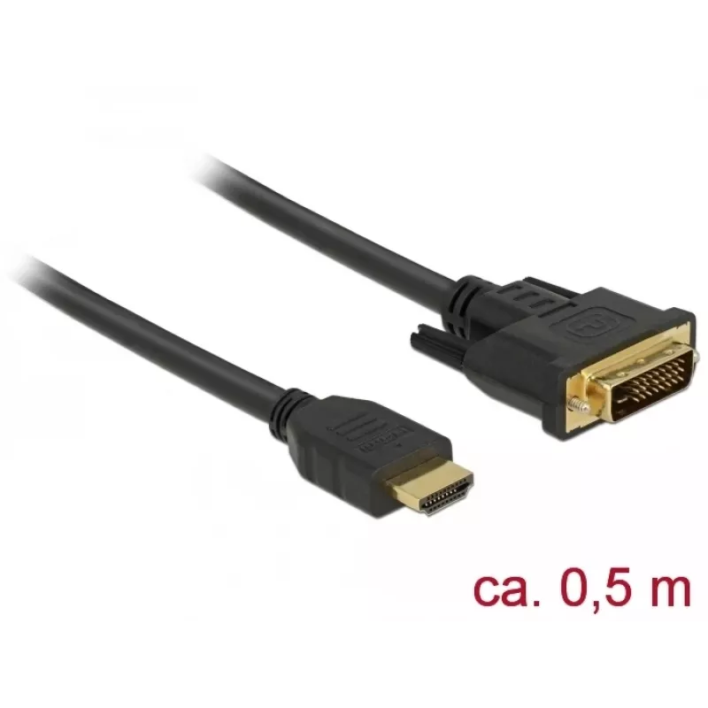 Przejściówka wideo DeLOCK 85651 0,5 m HDMI Typ A DVI Czarny
