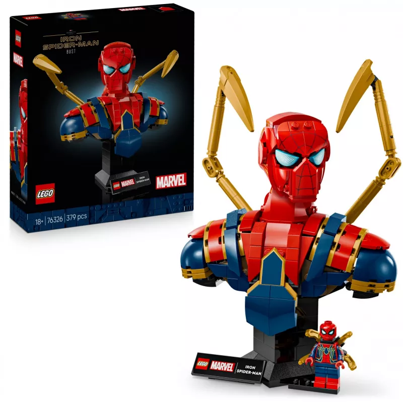 LEGO Marvel popiersie kolekcjonerskie Iron Spider-Man 76326, 379 elementów, model ekspozycyjny 18+, 170×200×110 mm