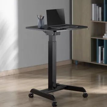 Przenośny Stół pod Laptopa na Kółkach, Biurko Siedząco-Stojące, Regulowana Wysokość do Maks. 113 cm, Odchylane o 30 Stopni, Czarny