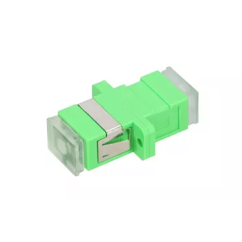 Adapter światłowodowy Extralink SC/APC Singlemode Simplex z przezroczystymi zaślepkami przeciwkurzowymi, zielony
