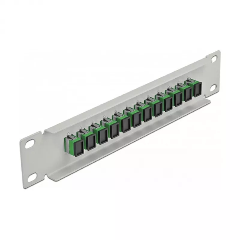 Patch panel światłowodowy DeLOCK 10 cali 12 portów SC Simplex zielony 1U szary