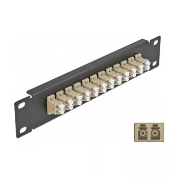 Fiber Optic Patch Panel DeLOCK 10 cali 12 portów LC Duplex beżowy 1U czarny
