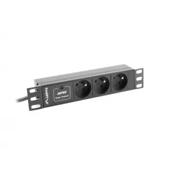 Jednostka dystrybucji zasilania LANBERG PDU-03E-0200-BK — 1U, 3x gniazda typu E, 220–250 V, 16 A, kabel 2 m, czarna