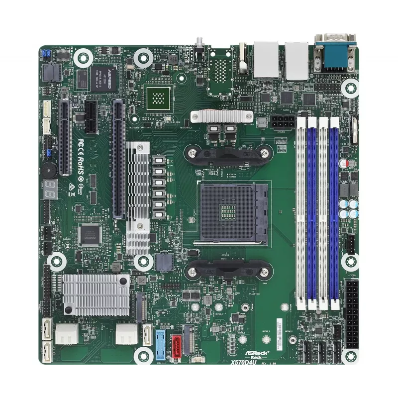 Płyta główna ASRock X570D4U Micro ATX — AMD X570, Socket AM4, 4× DIMM, DDR4, max 32 GB, 12× SATA III, 3× RJ-45