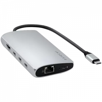 Stacja dokująca / replikator portów Satechi ST-P8KES — przewodowy USB 3.2 Gen 1 Type-C, Gigabit Ethernet, czytnik kart SD, srebrny